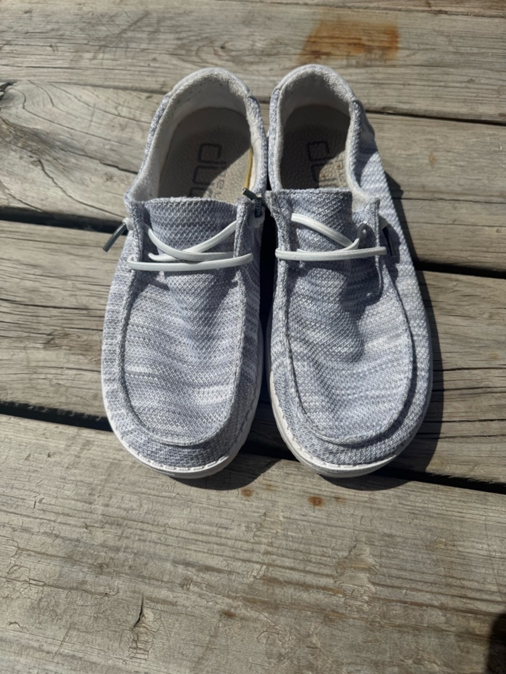 Hey Dude Women’s Light Gray Knit Slip-On Loafers